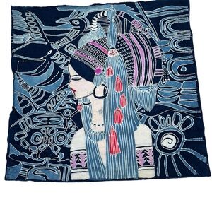 Handmade wax print batik Mesopotamian priestess  portrait wall hanging tapestry
